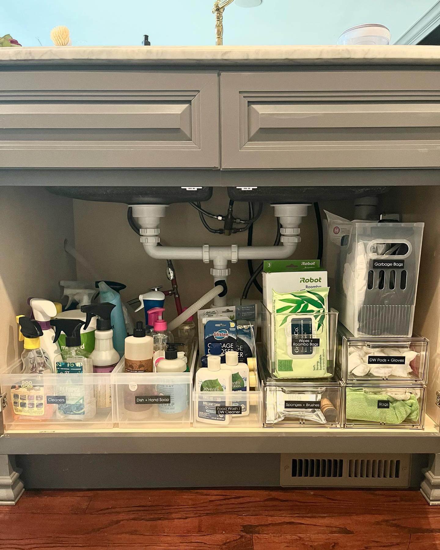 Sort Sink Supplies with Labeled Clear Bins