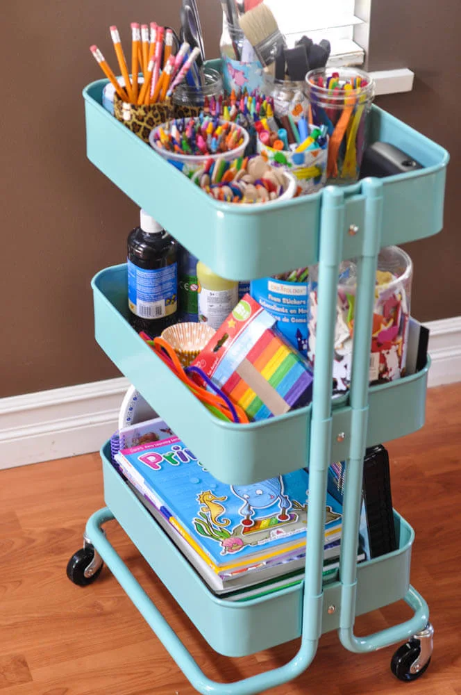 Sort Craft Supplies on a Three-Tiered Rolling Cart