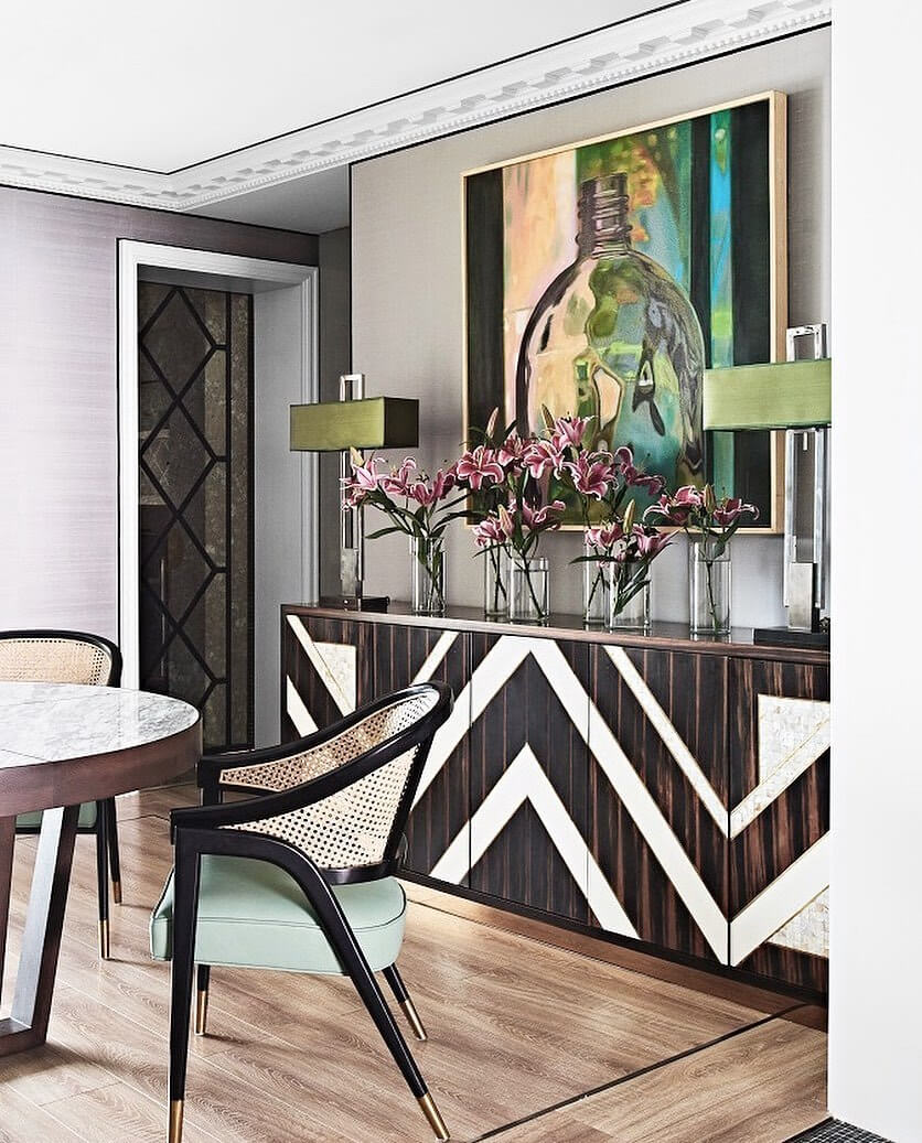 Chevron Inlay Credenza Adds Geometric Flair