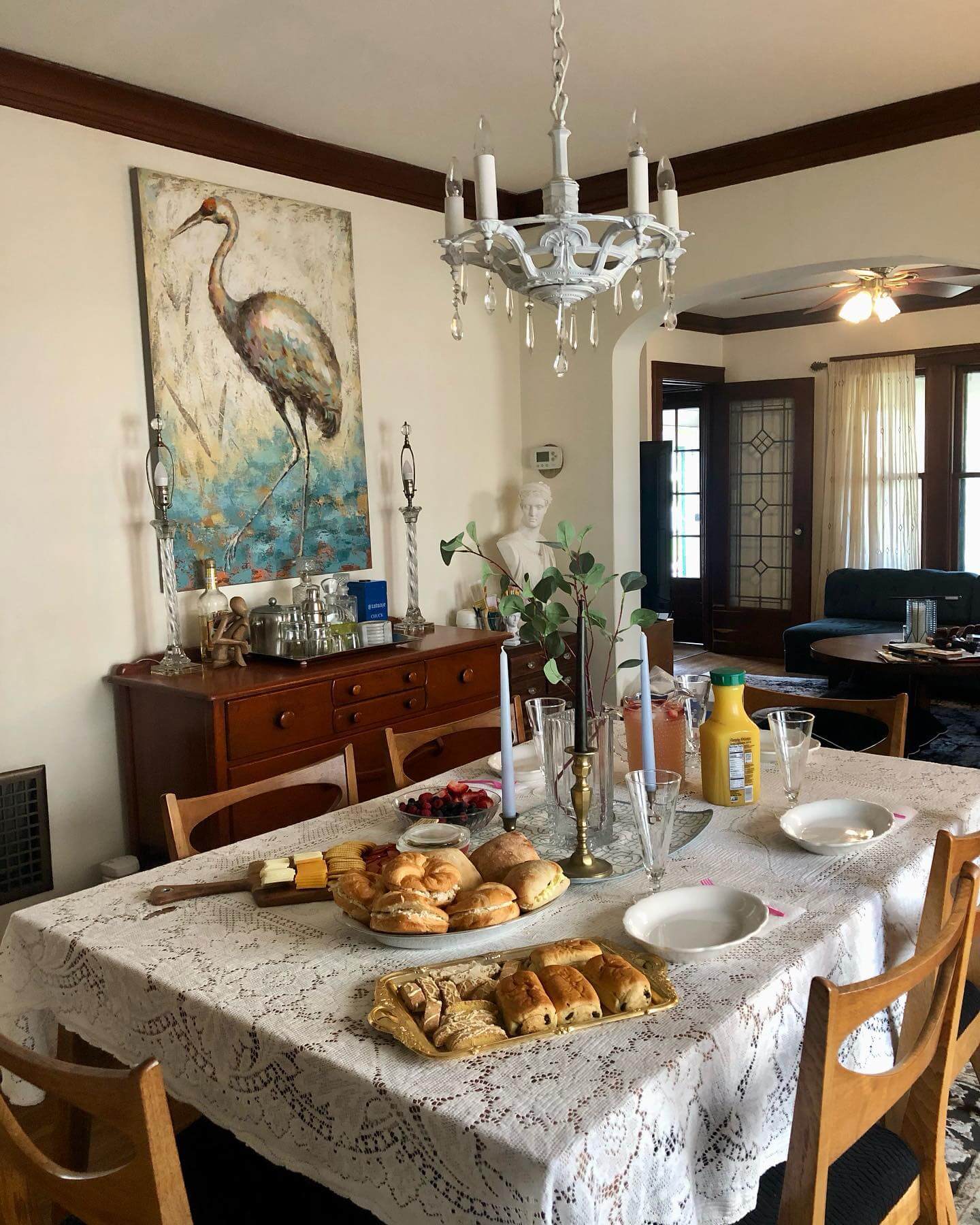 Oversized Heron Art Adds Natural Drama Above a Buffet