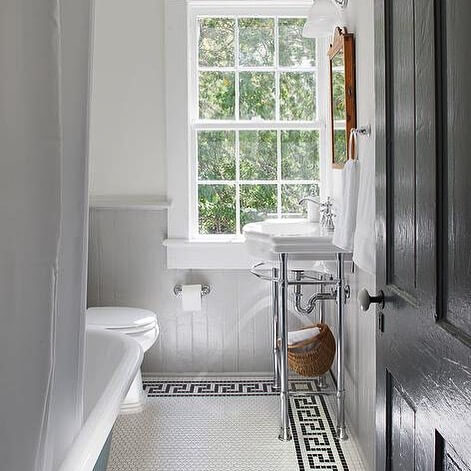 Greek Key Tile Borders Define a Classic Bathroom Floor