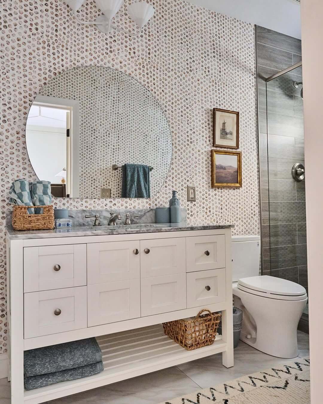 Penny Tile Walls Create a Textured Backdrop