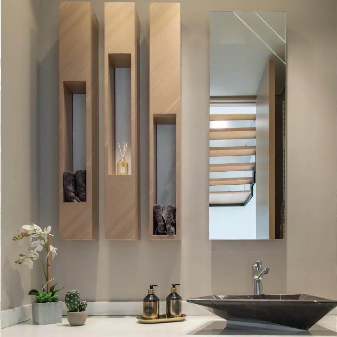 Vertical Wood Niches for Rolled Towels and Diffuser