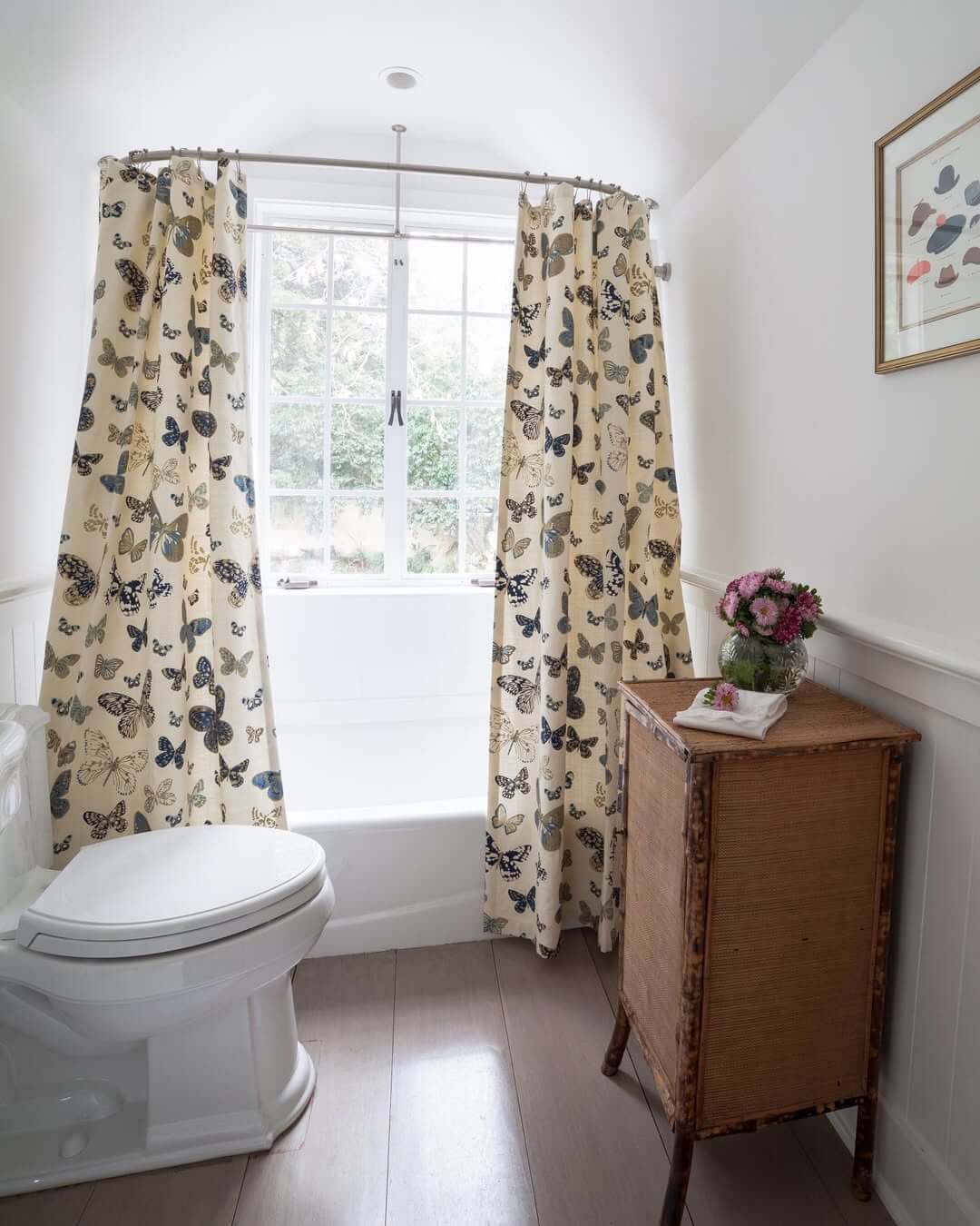Butterfly Shower Curtain Adds Whimsy to a Small Bath