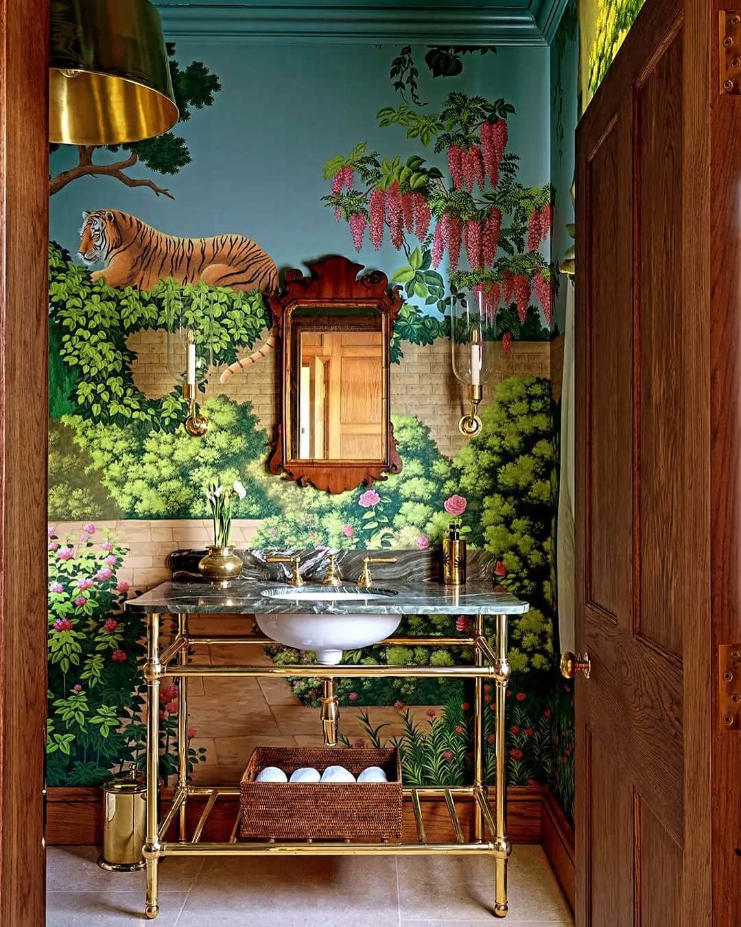 Brass-Legged Vanity With Green Marble Top