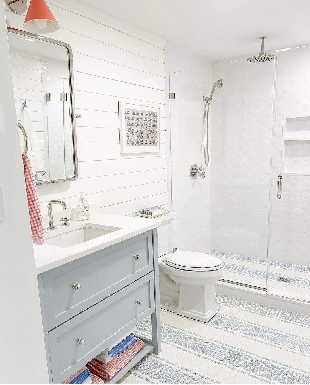 Striped Penny Tile Flooring for a Playful Coastal Look