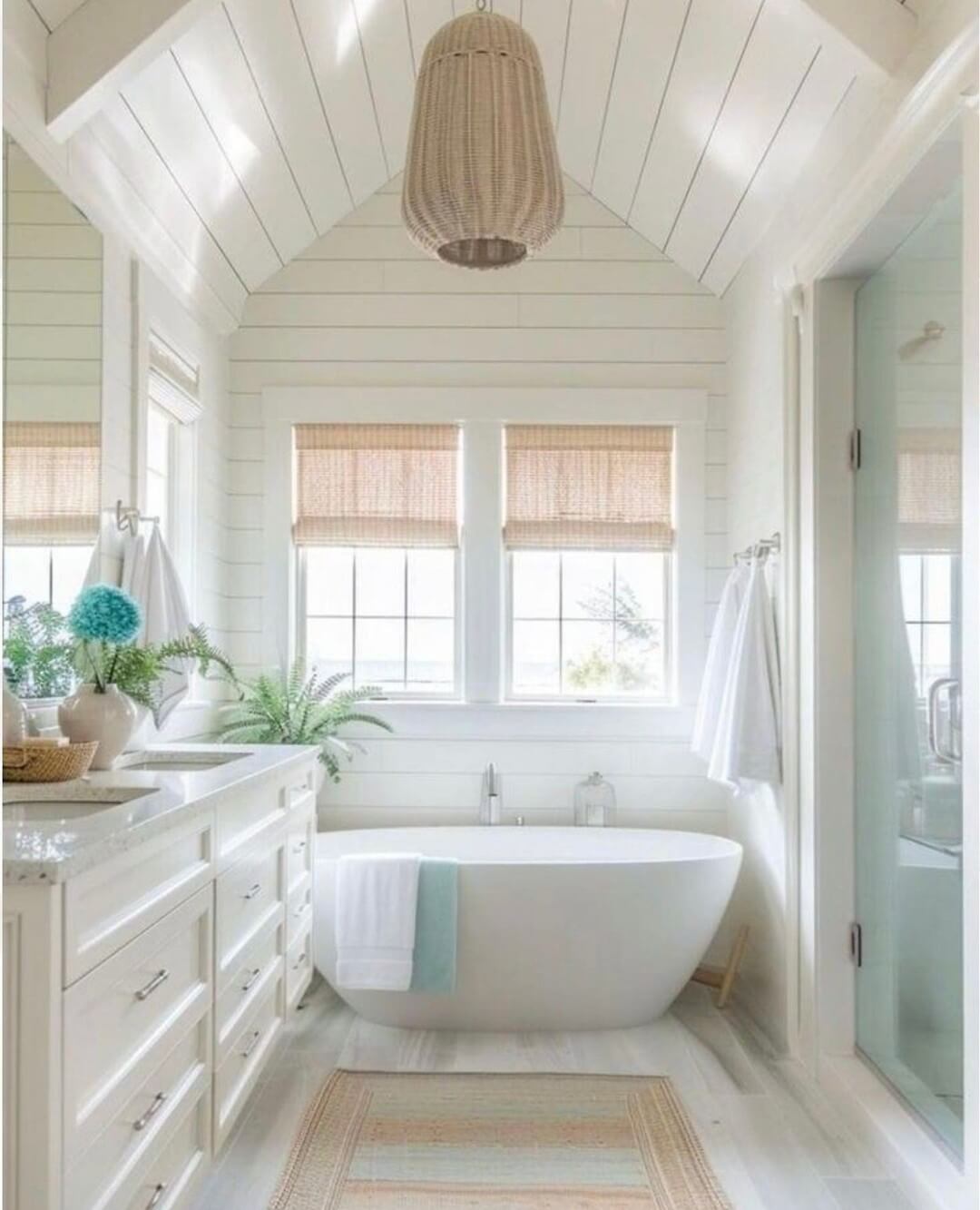 Woven Pendant Light Adds Natural Texture to Vaulted Ceiling