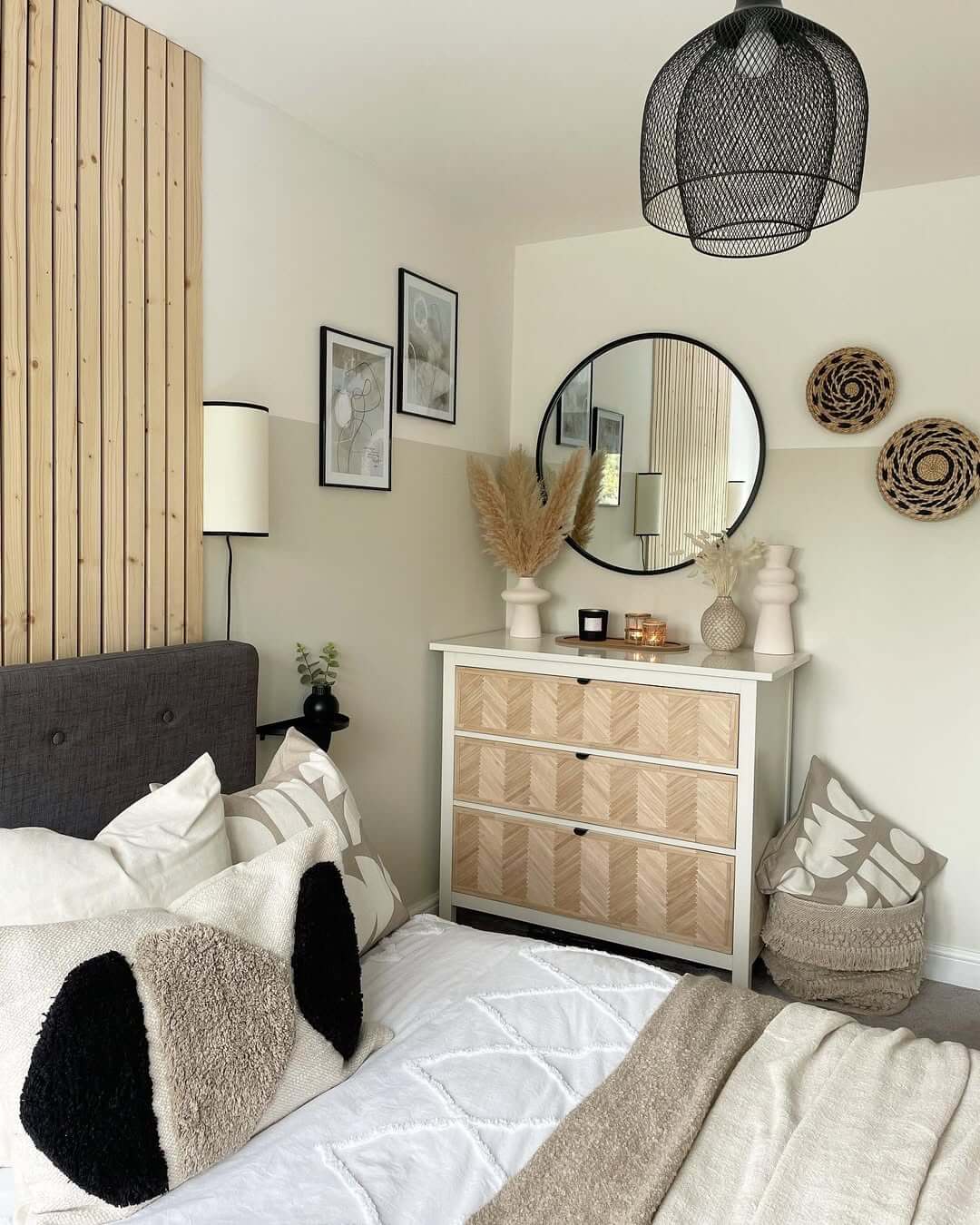 Introduce natural warmth with herringbone drawer fronts on a dresser