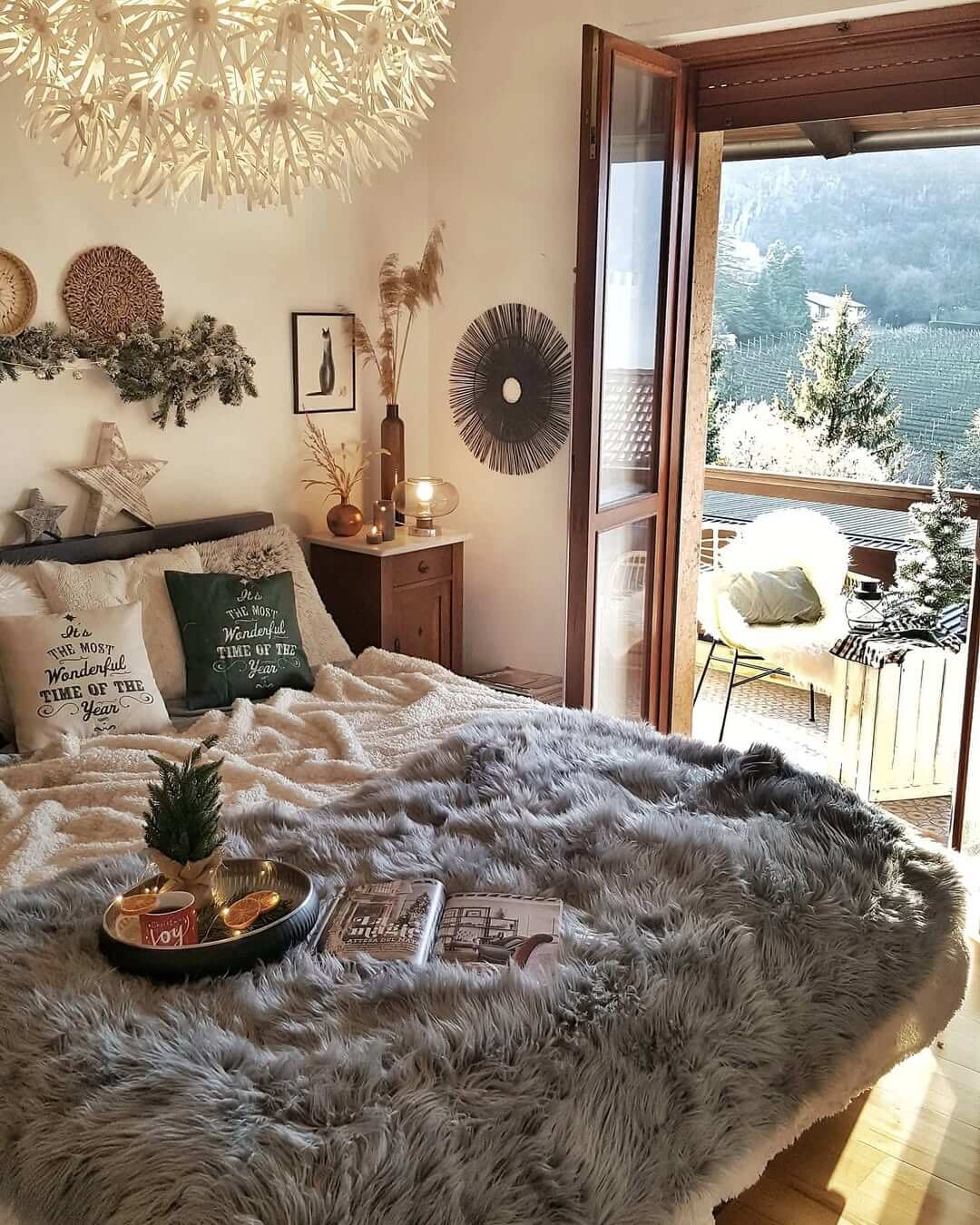 Drape a plush grey rug over your bed for ultimate coziness