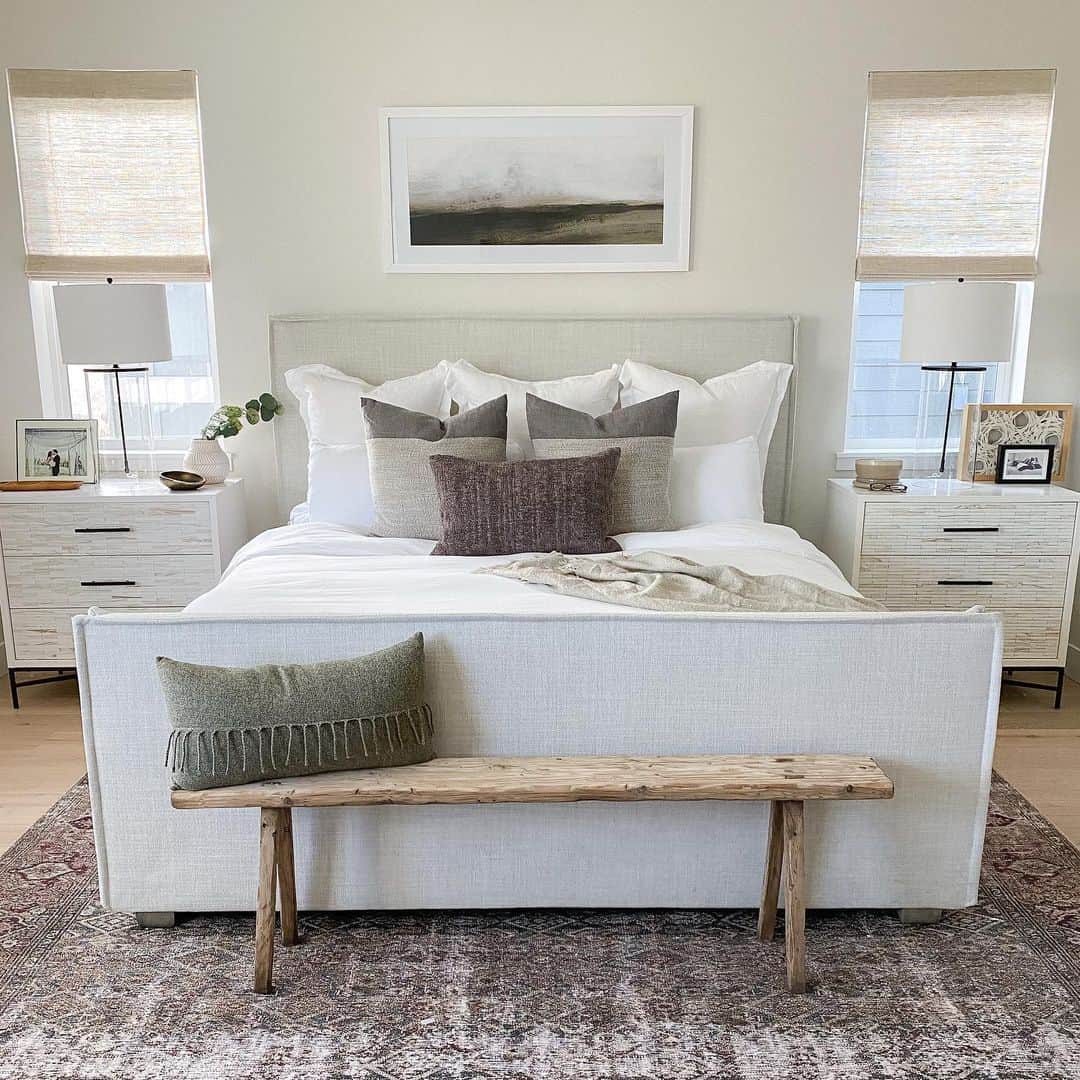 Reclaimed Wood Bench Adds Rustic Texture to Foot of Bed