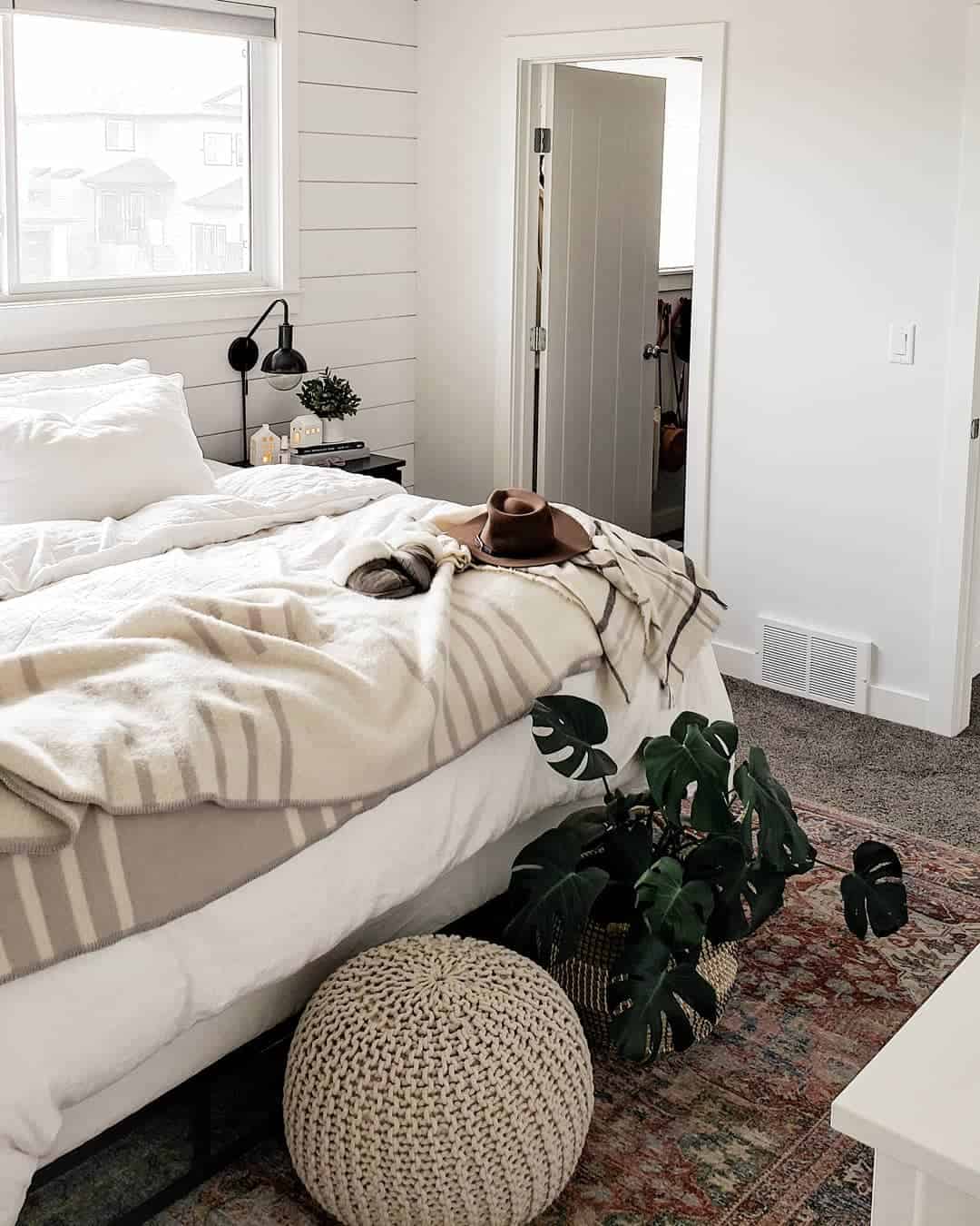 Place a Chunky Knit Pouf for Cozy Seating