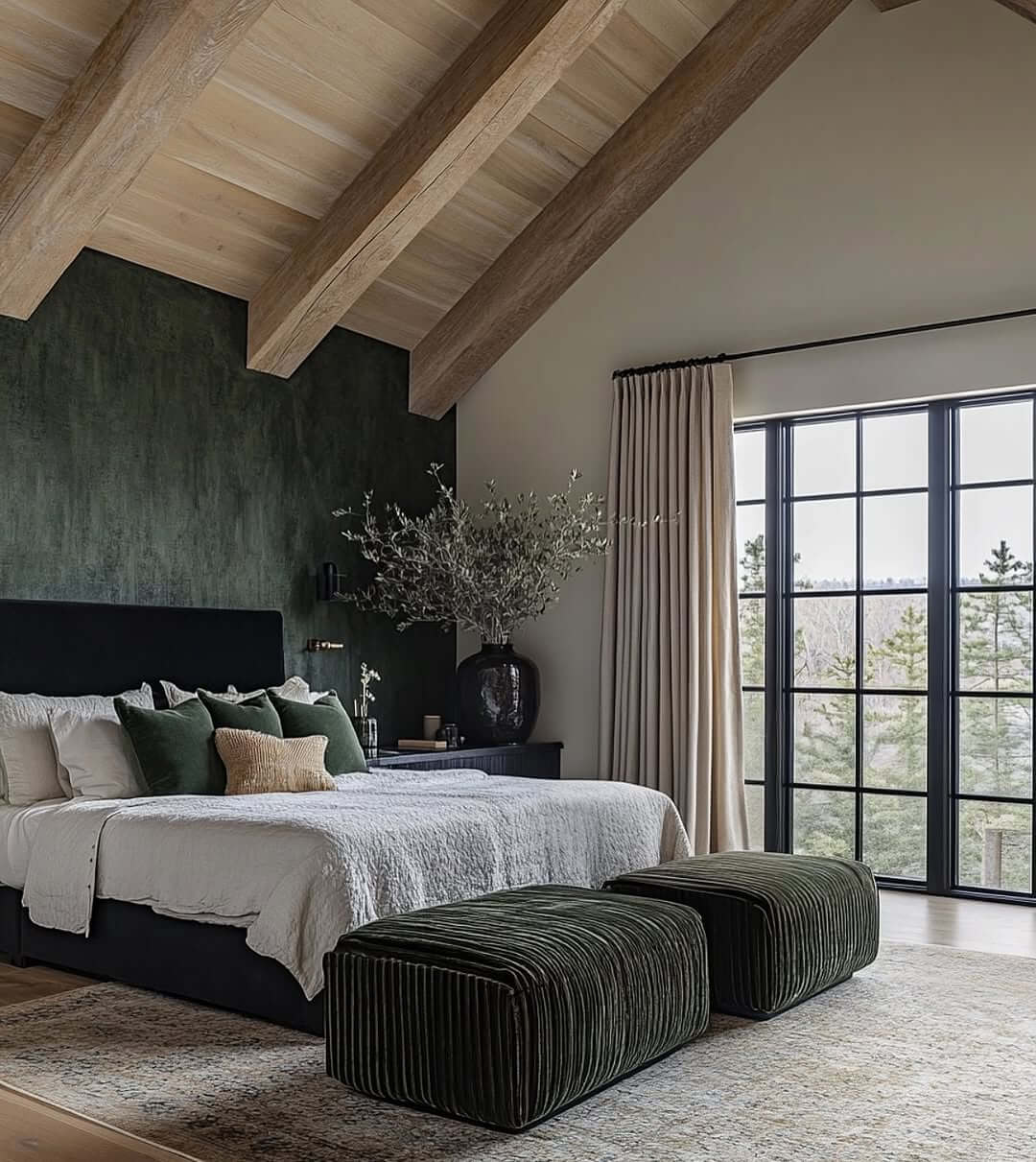 Textured Forest Green Ottomans Add Plush Seating