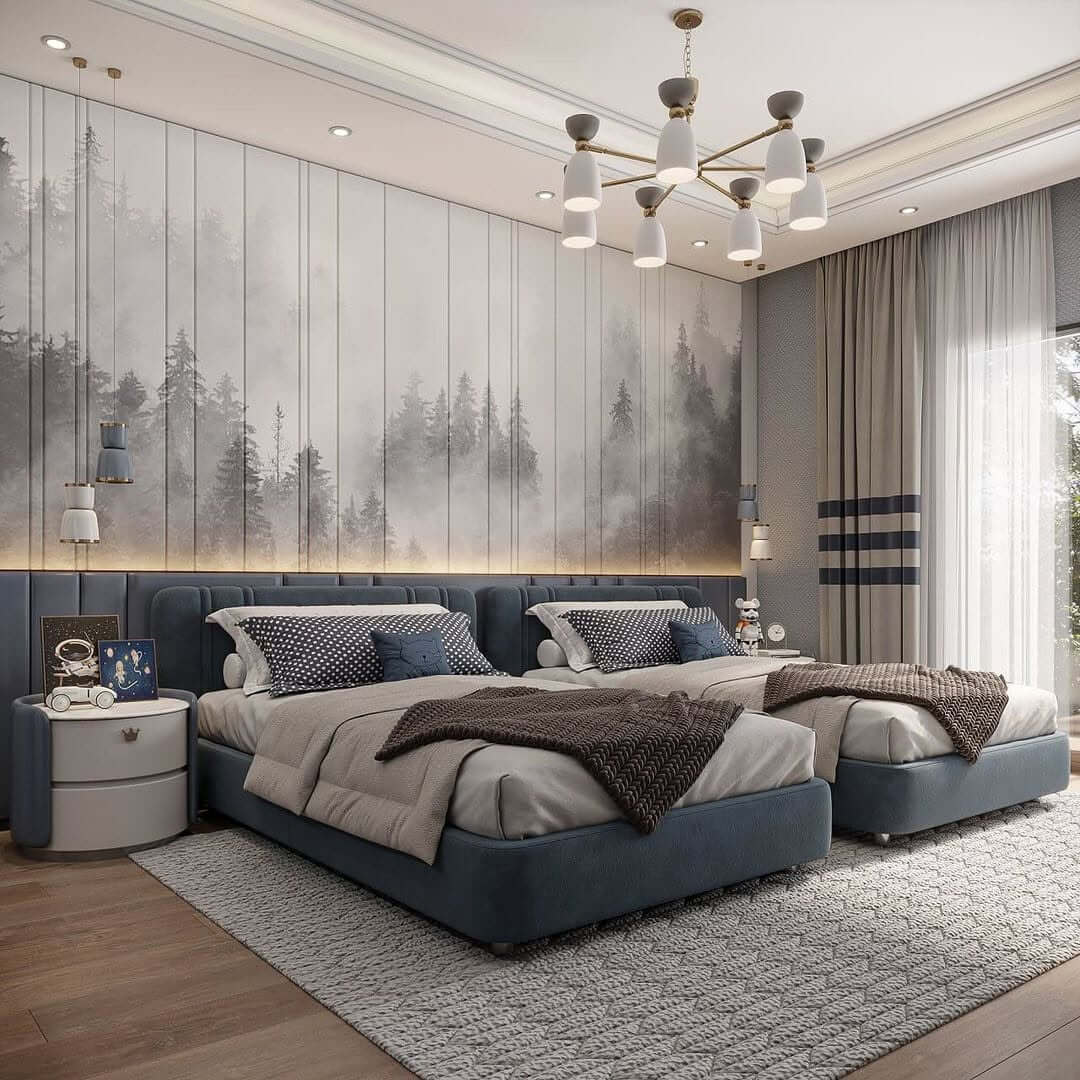 Misty Forest Mural Creates a Serene Bedroom Accent Wall