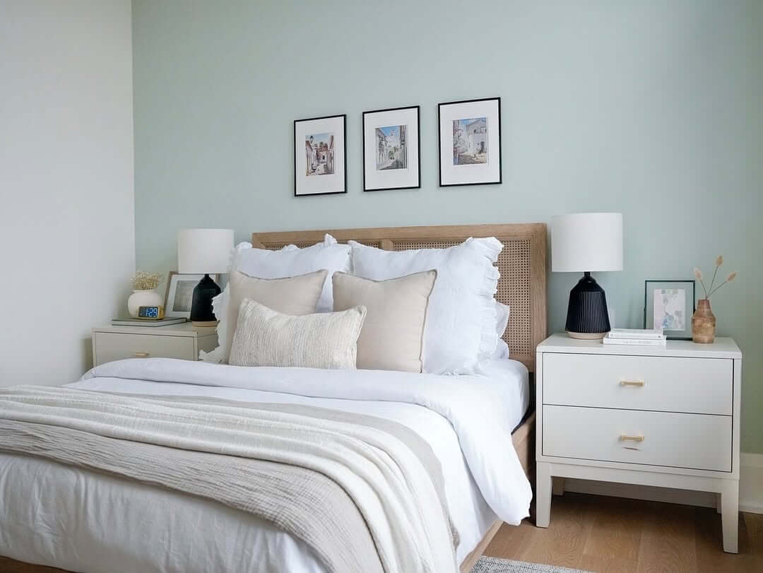 Triptych Artwork Adds a Layered Look Above the Bed