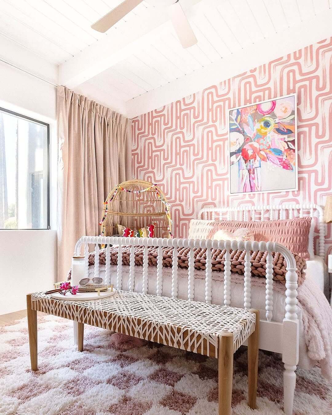 Pink Maze Pattern Wallpaper Creates a Playful Accent Wall