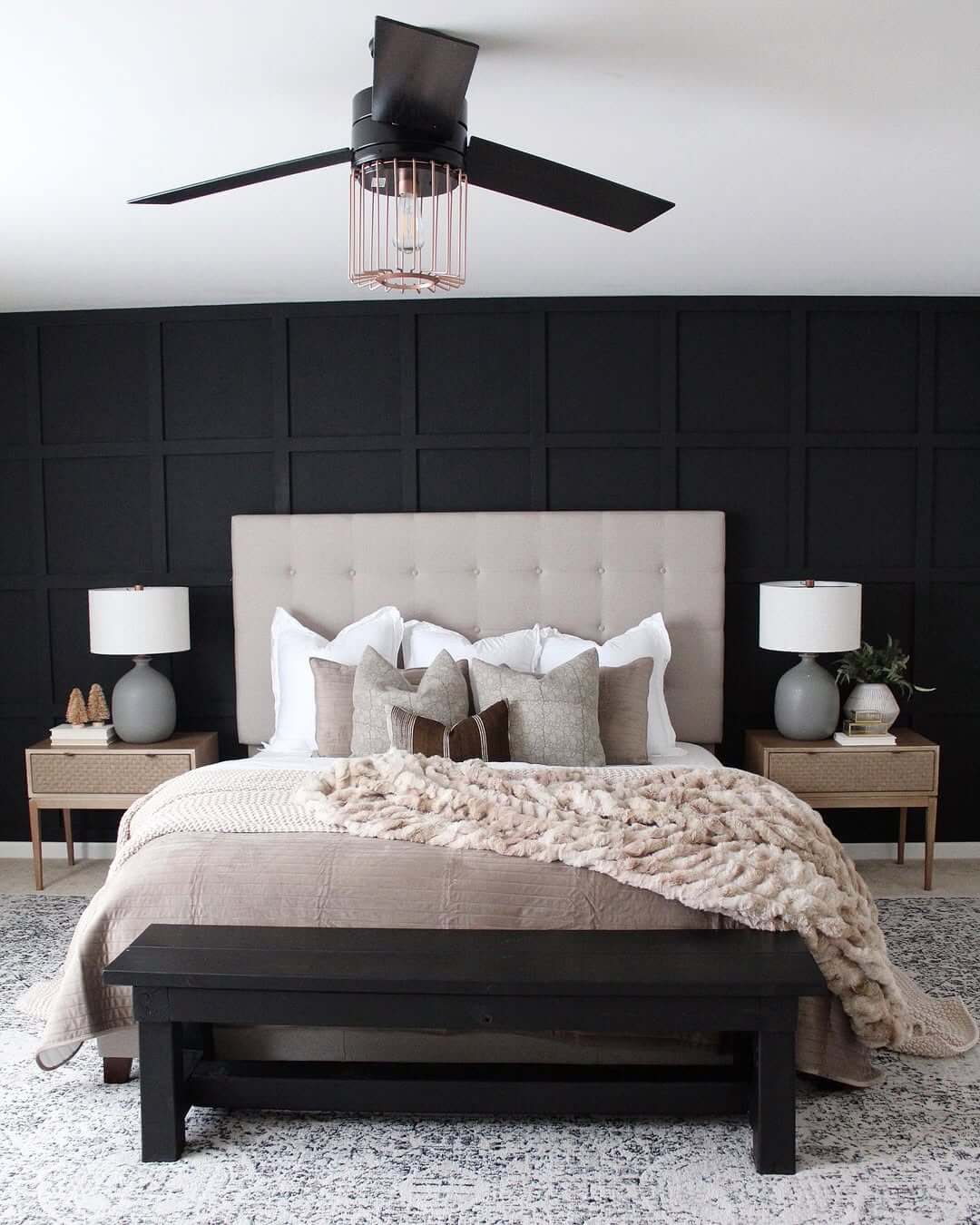Paneled Black Wall Creates a Dramatic Backdrop