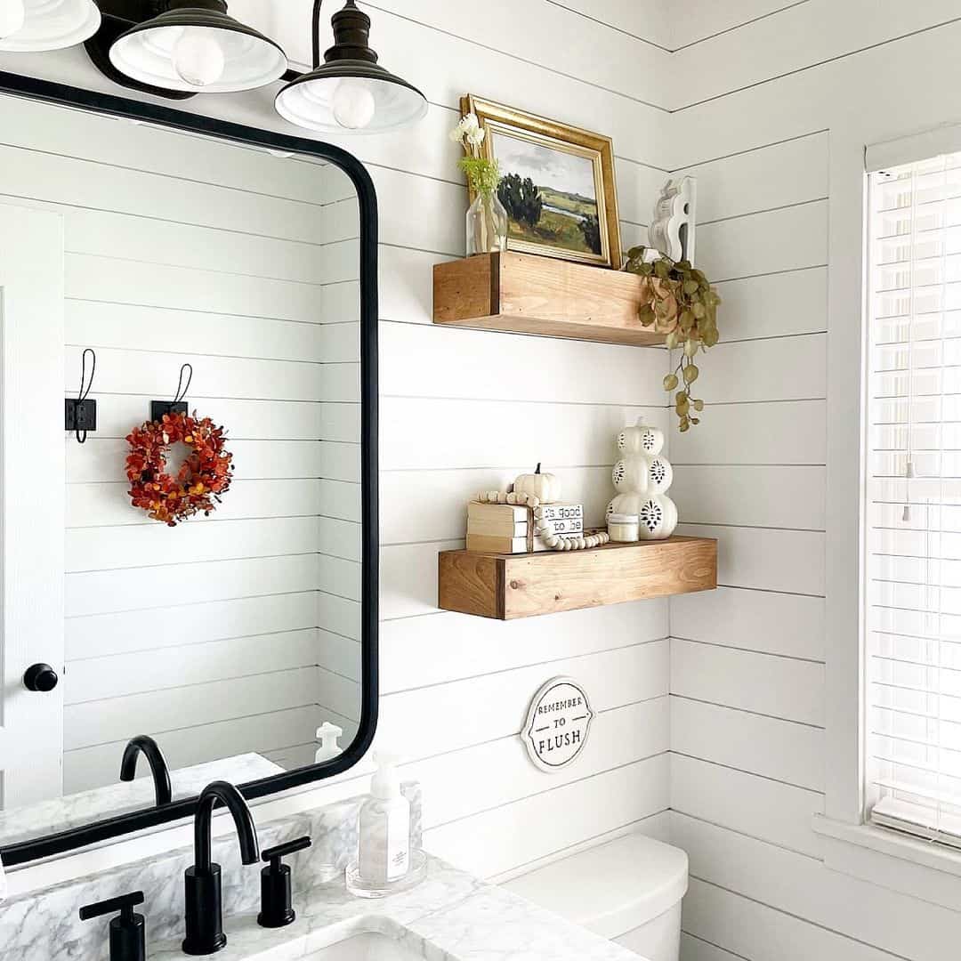 Floating Wood Shelves Display Seasonal Accents