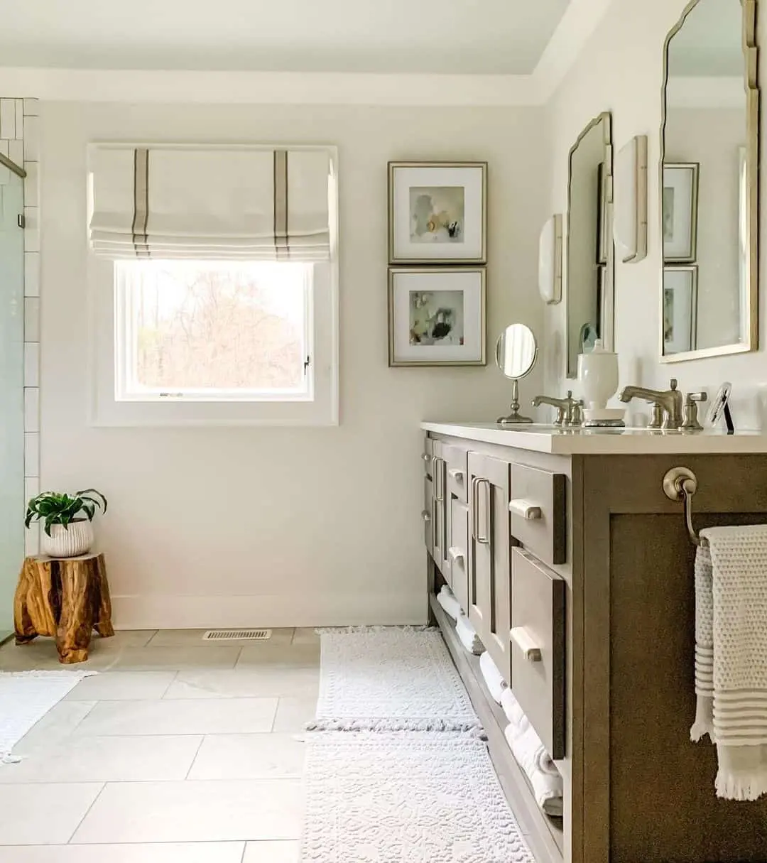 Abstract Art Prints Add Subtle Color Above the Vanity