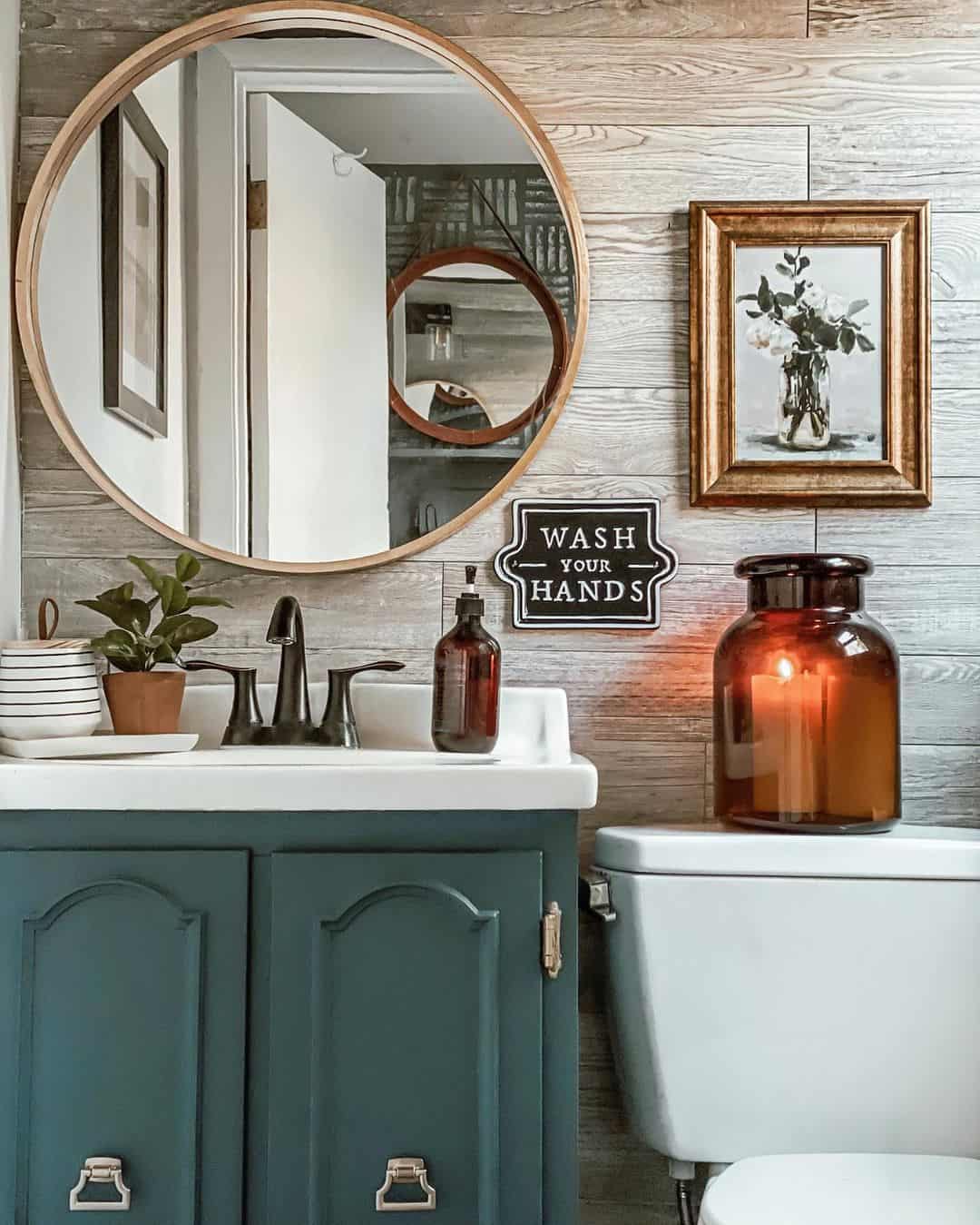 Framed Floral Art Adds a Warm Glow Above the Toilet