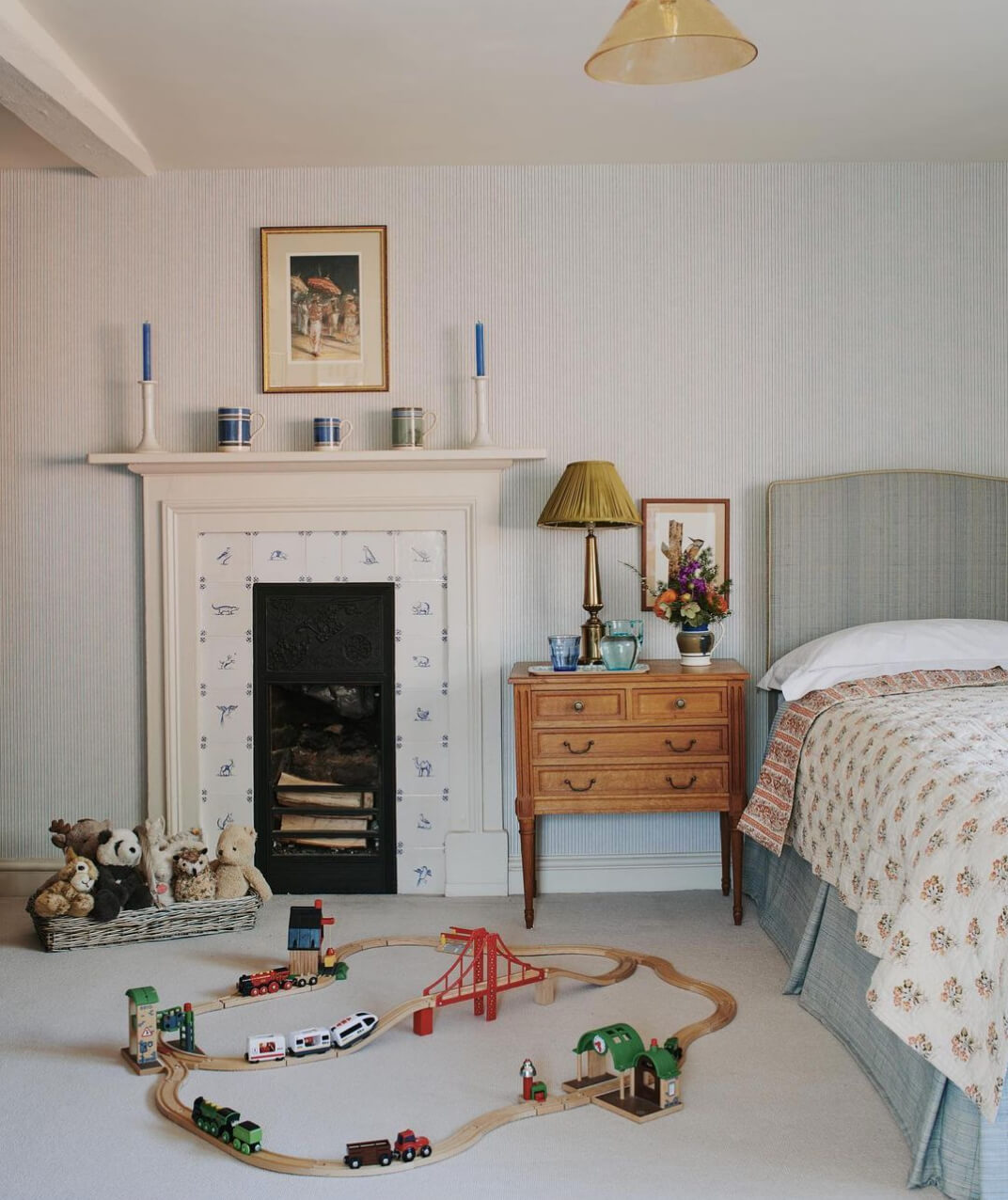 White Fireplace Tiles with Blue Nautical Motifs