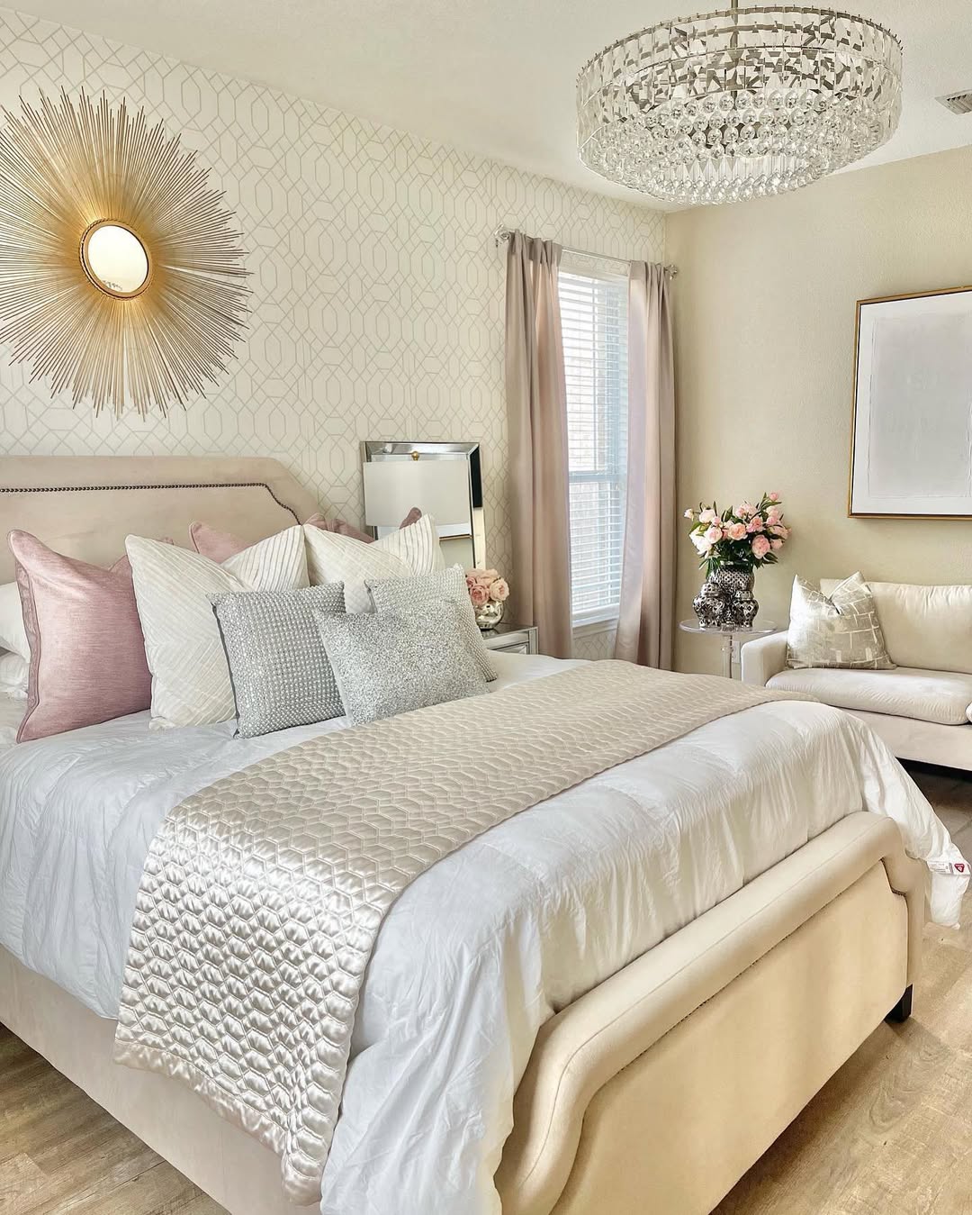 Gold Sunburst Mirror Adds a Dramatic Focal Point