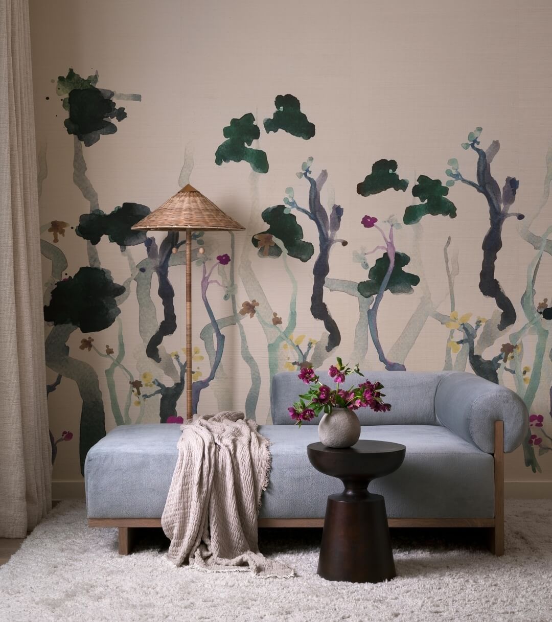 Watercolor Tree Wallpaper Creates a Dreamy Bedroom Accent Wall