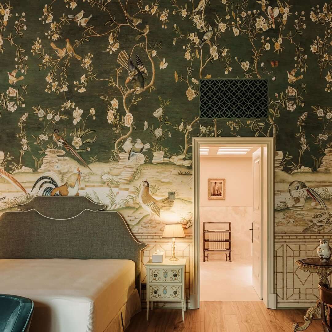 Chinoiserie Wallpaper Creates a Dramatic Bird and Floral Accent Wall