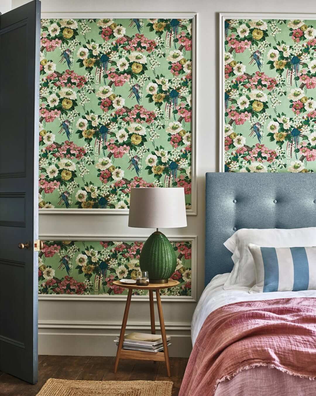 Chinoiserie Birds and Blooms Wallpaper for a Dramatic Bedroom Accent