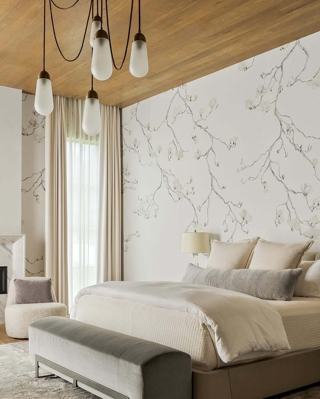 Delicate Blossom Branches Create a Serene Bedroom Accent