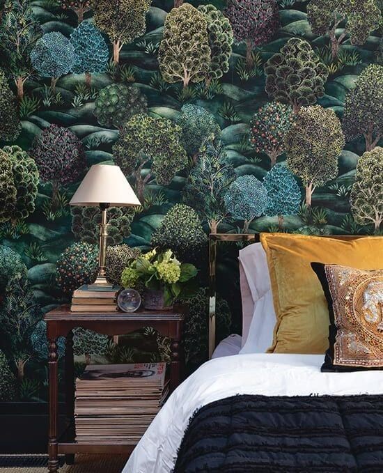 Dark Woodland Wallpaper Creates an Enchanted Forest Bedroom