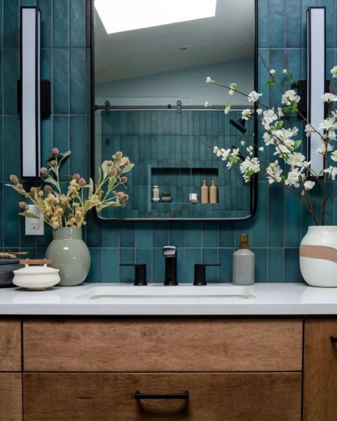 Deep Teal Vertical Tiles Create a Rich Backdrop