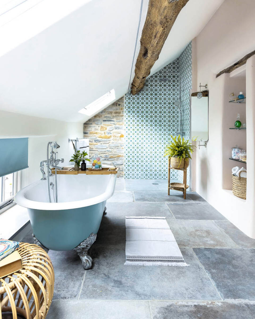 Anchor Your Space with a Pale Blue Clawfoot Tub