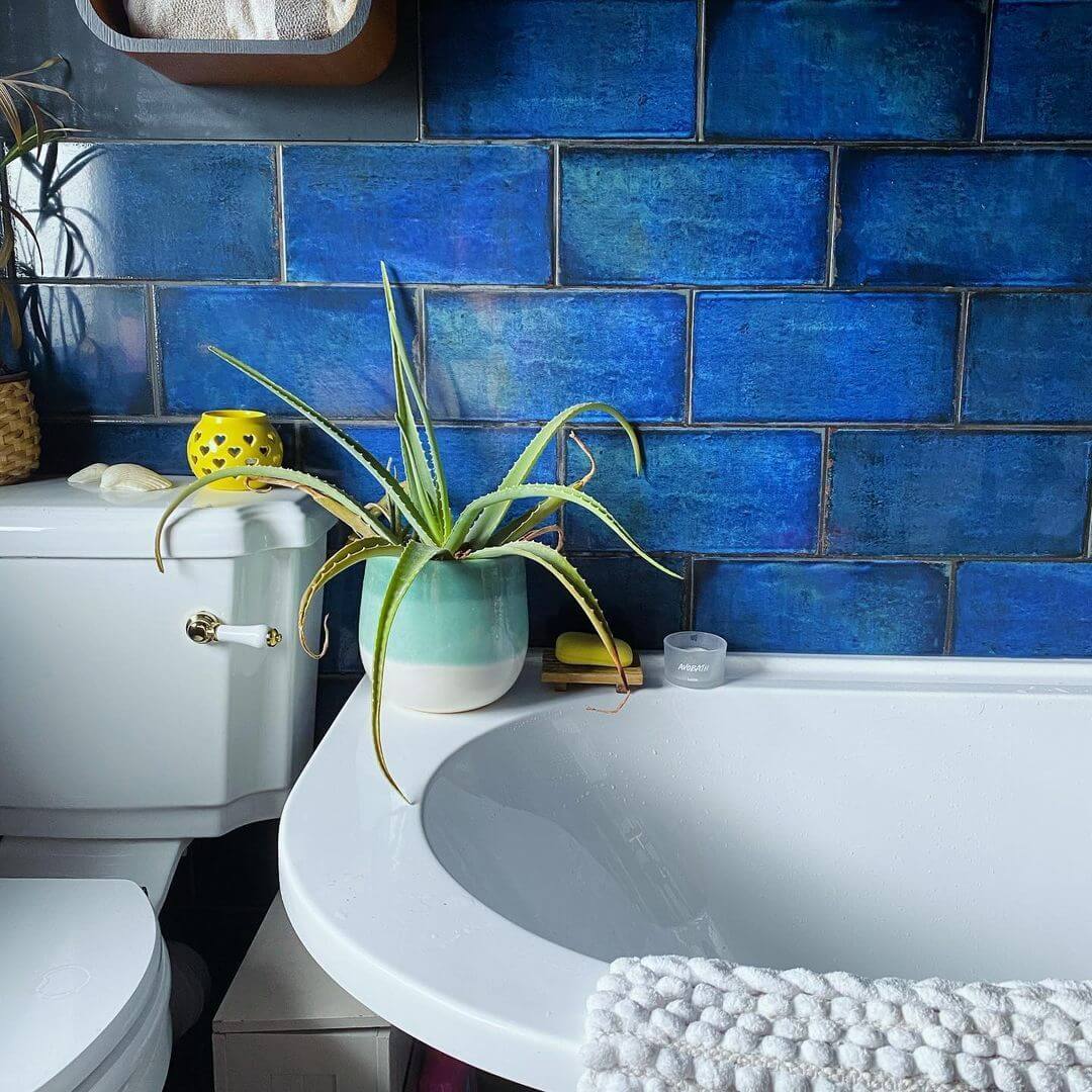 Glazed Blue Rectangular Tiles Add Depth