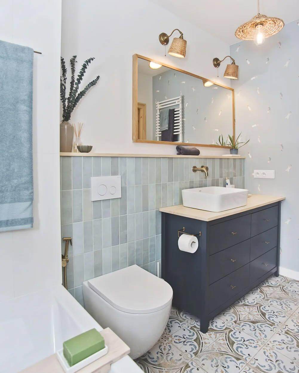 Dark Navy Vanity with Brass Hardware Adds a Sophisticated Touch