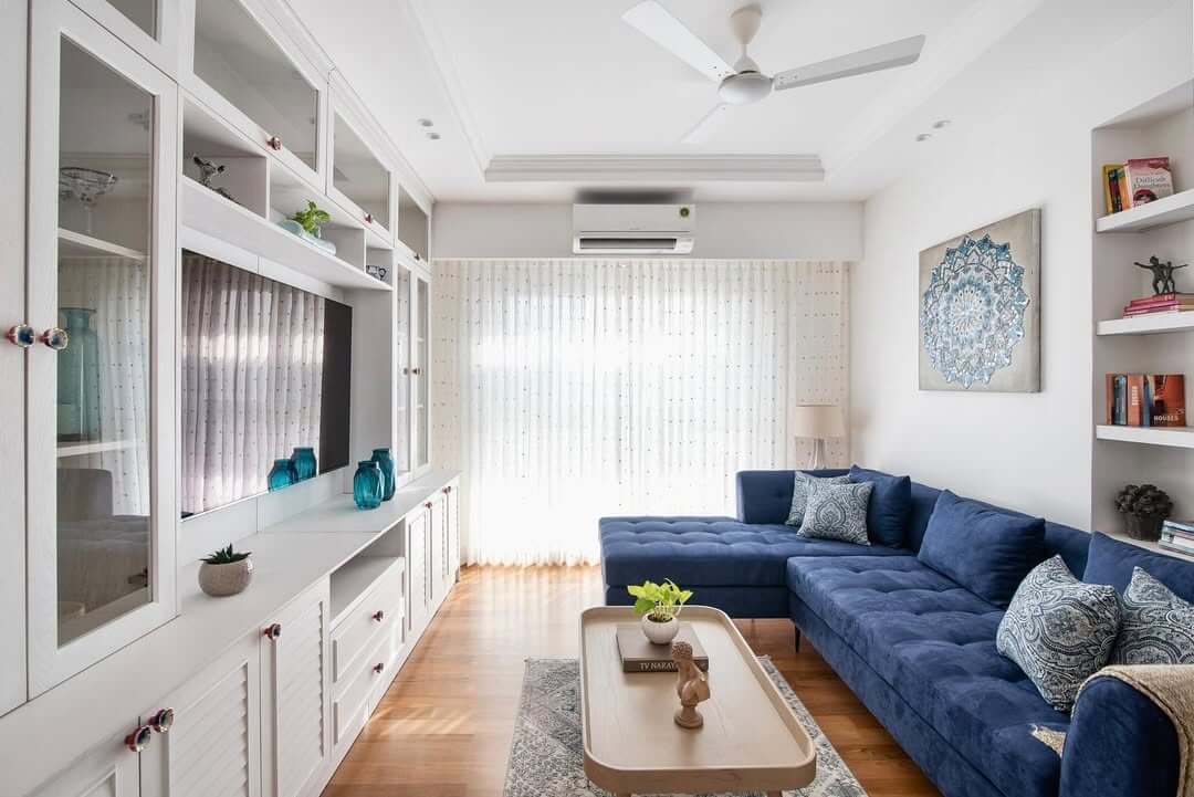 Enhance Comfort with Textured Pillows on a Blue Sectional