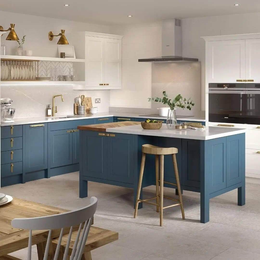 Incorporate a Butcher Block Top on Your Deep Blue Island