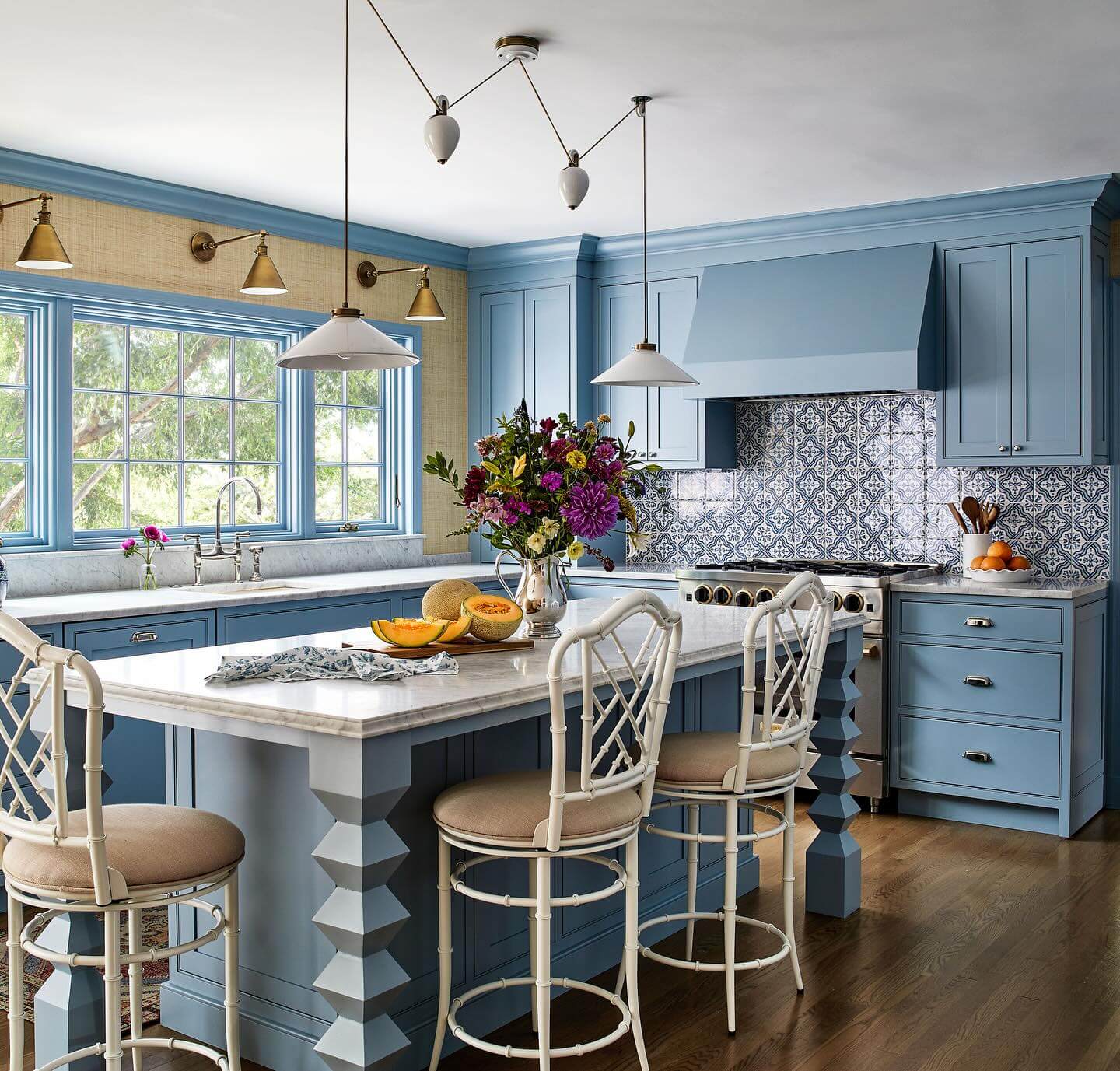 Geometric Blue Tile Backsplash Adds Pattern Behind the Range