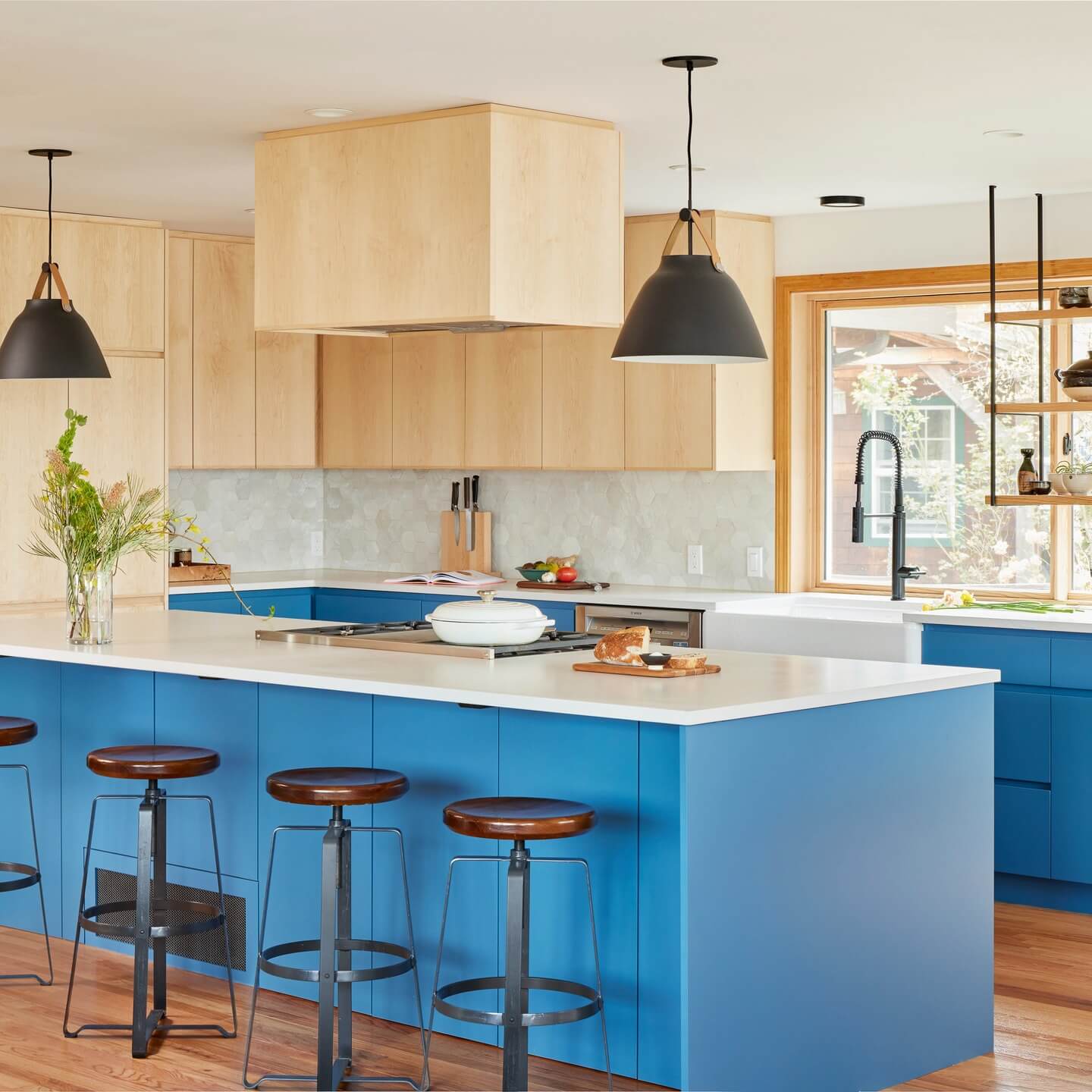 Anchor a Two-Tone Kitchen with a Bold Blue Island