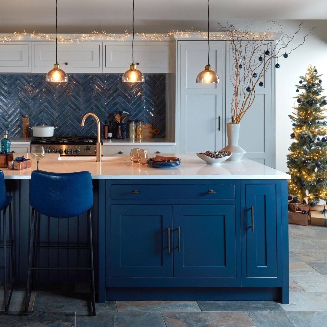 Ground the Scene with Deep Blue Island Cabinets