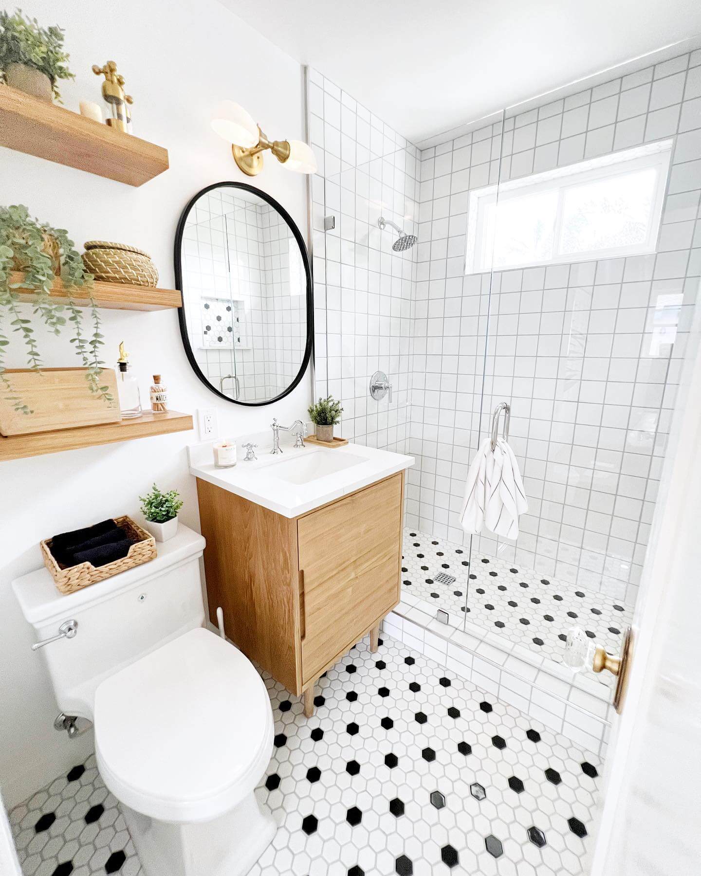 Classic Hexagon Tile Grounds a White Bathroom