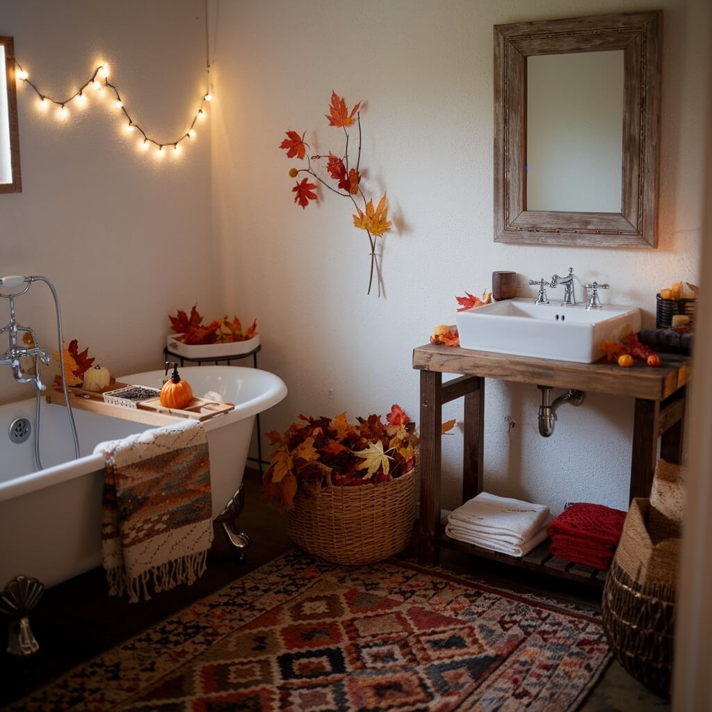 Fairy Lights and Autumn Leaves Add Seasonal Flair