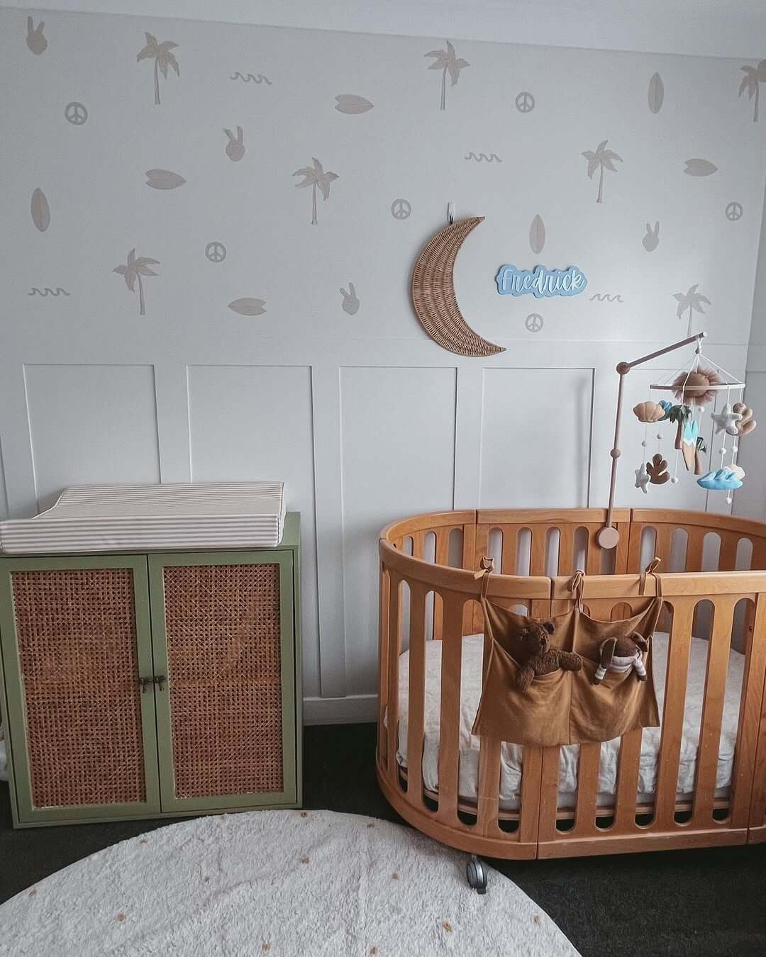 Rattan Moon Wall Hanging Adds Natural Texture Above Crib