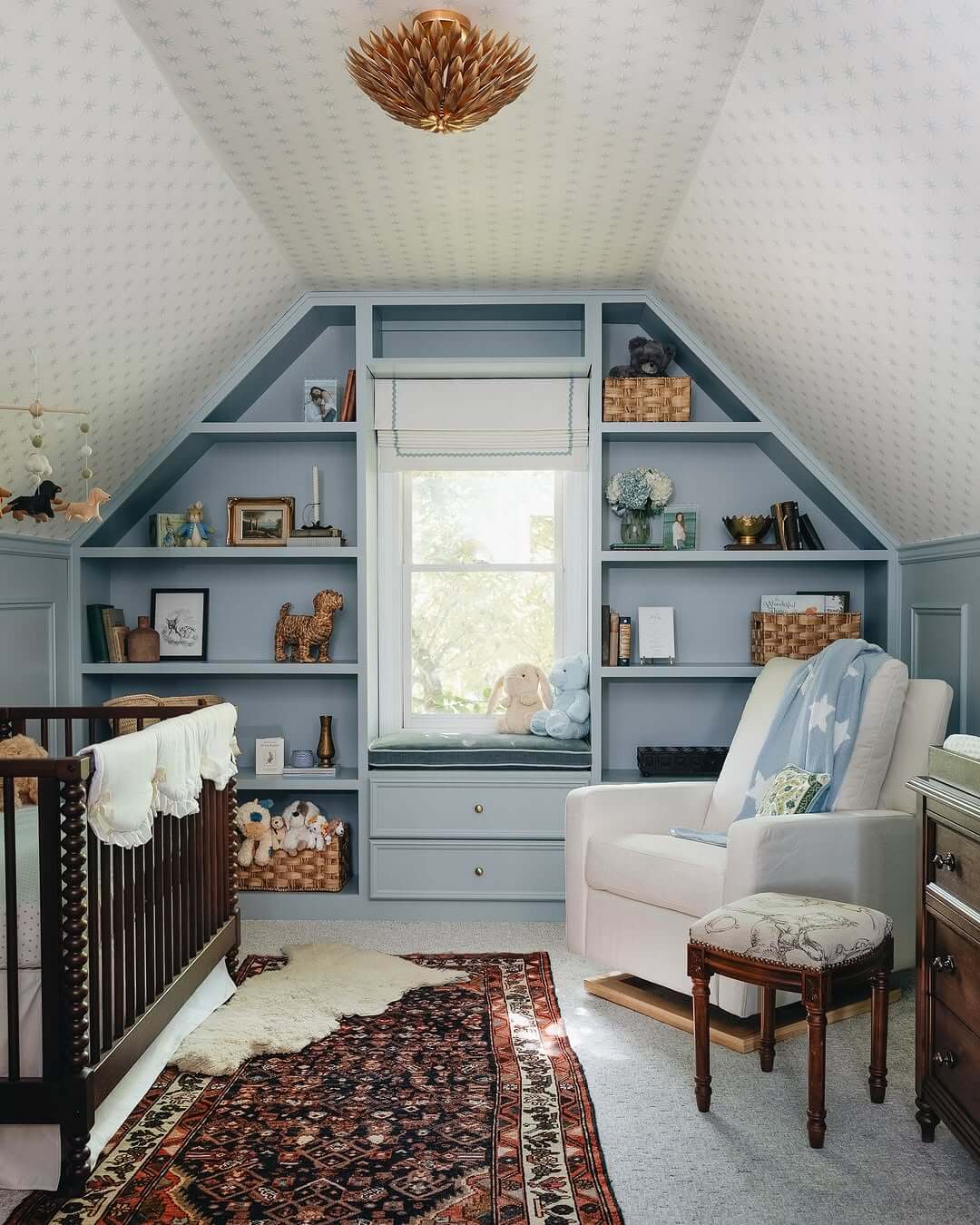 Angled Built-In Shelving Creates Cozy Nooks for Storage