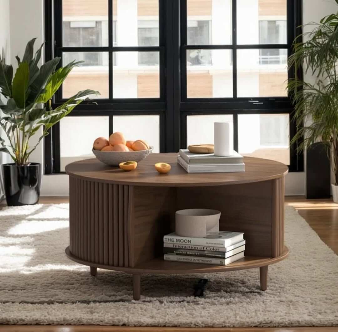 Round Coffee Table With Fluted Side Detail