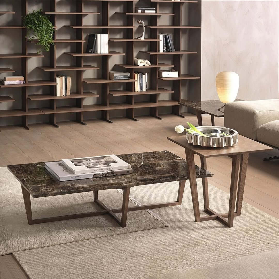 Marble Top Meets Open Wood Frame for a Chic Table