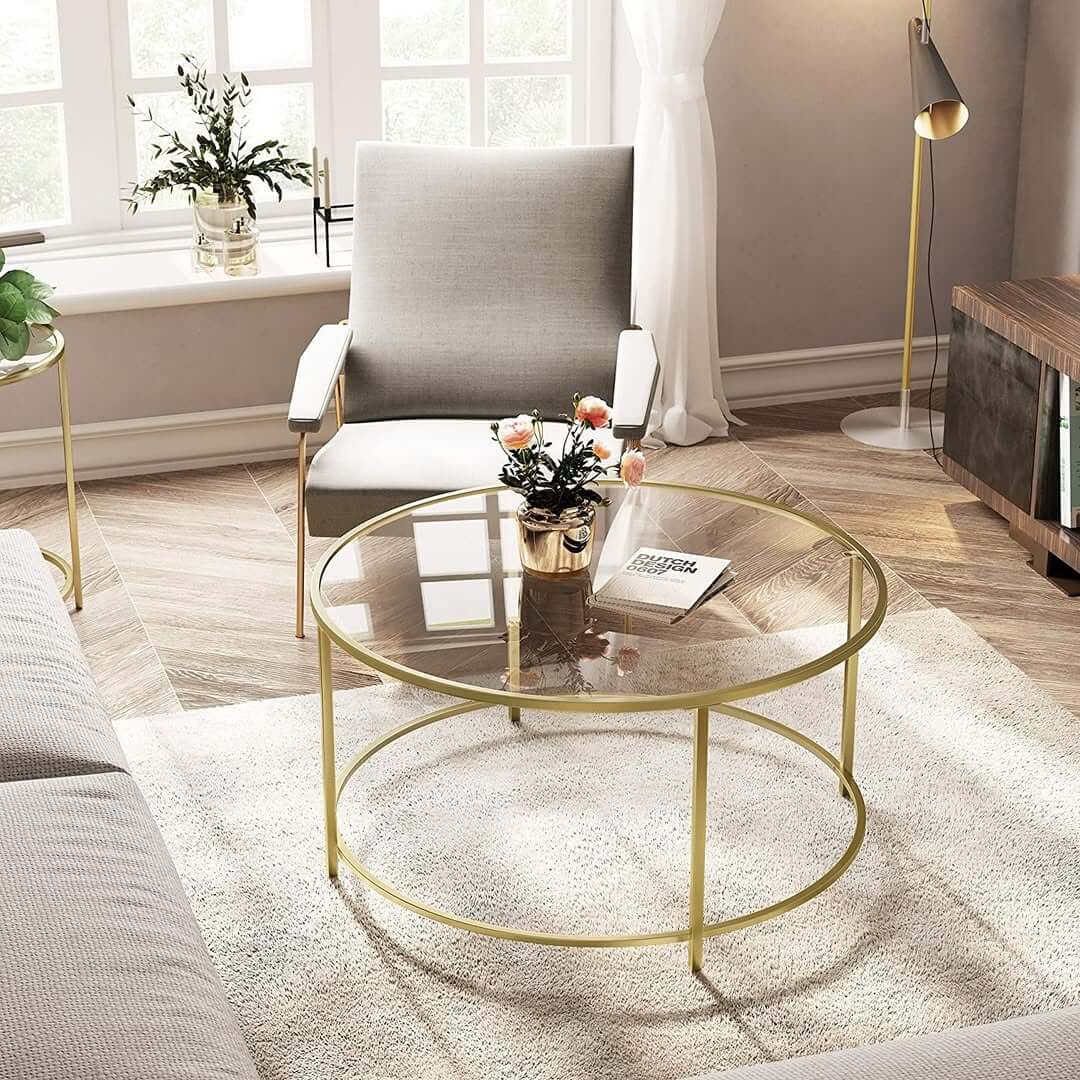 Glass Top and Open Ring Base Create an Airy Table