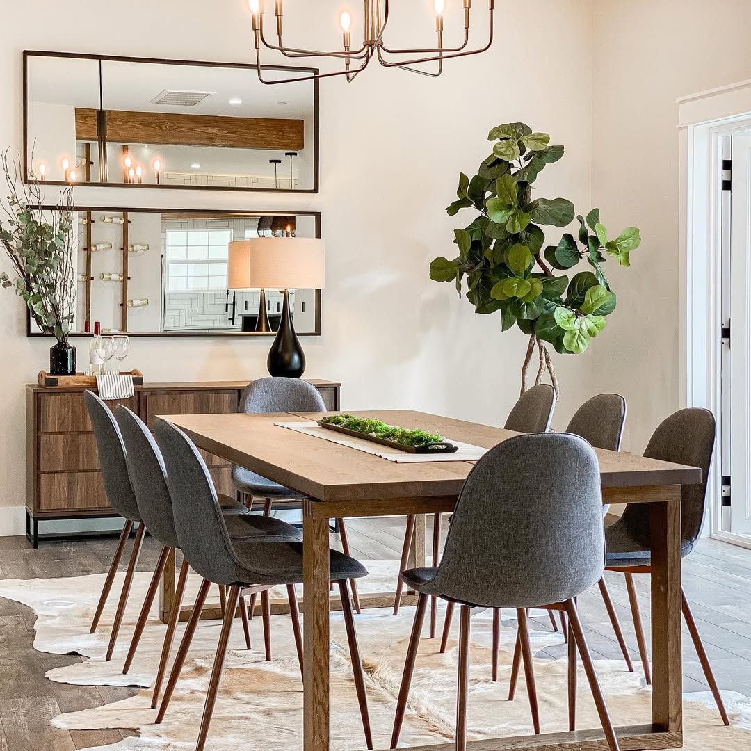 Stacked Rectangular Mirrors Add Depth Above a Credenza