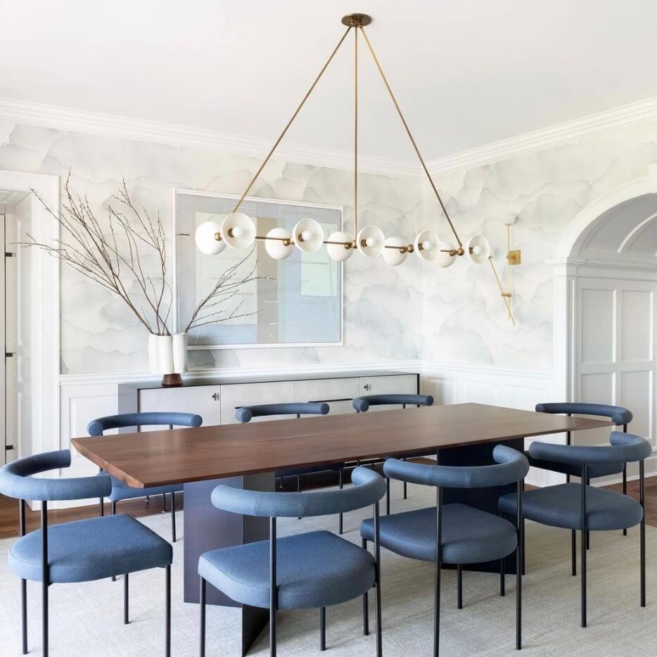 Abstract Cloud Wallpaper Creates a Dreamy Dining Room Backdrop