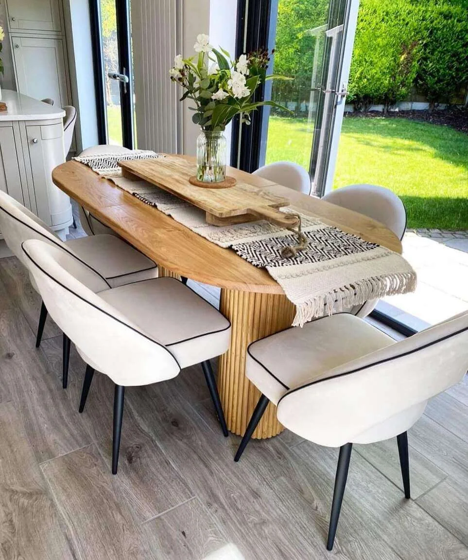Wooden Serving Board and Runner Create a Layered Centerpiece