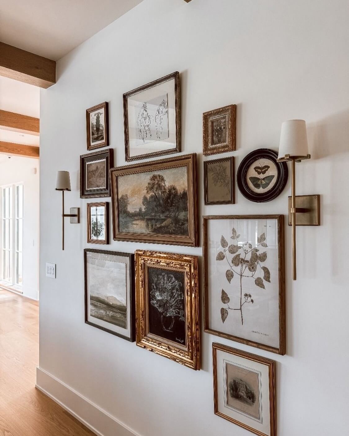 Layer Vintage Botanical Prints with Antique Landscapes
